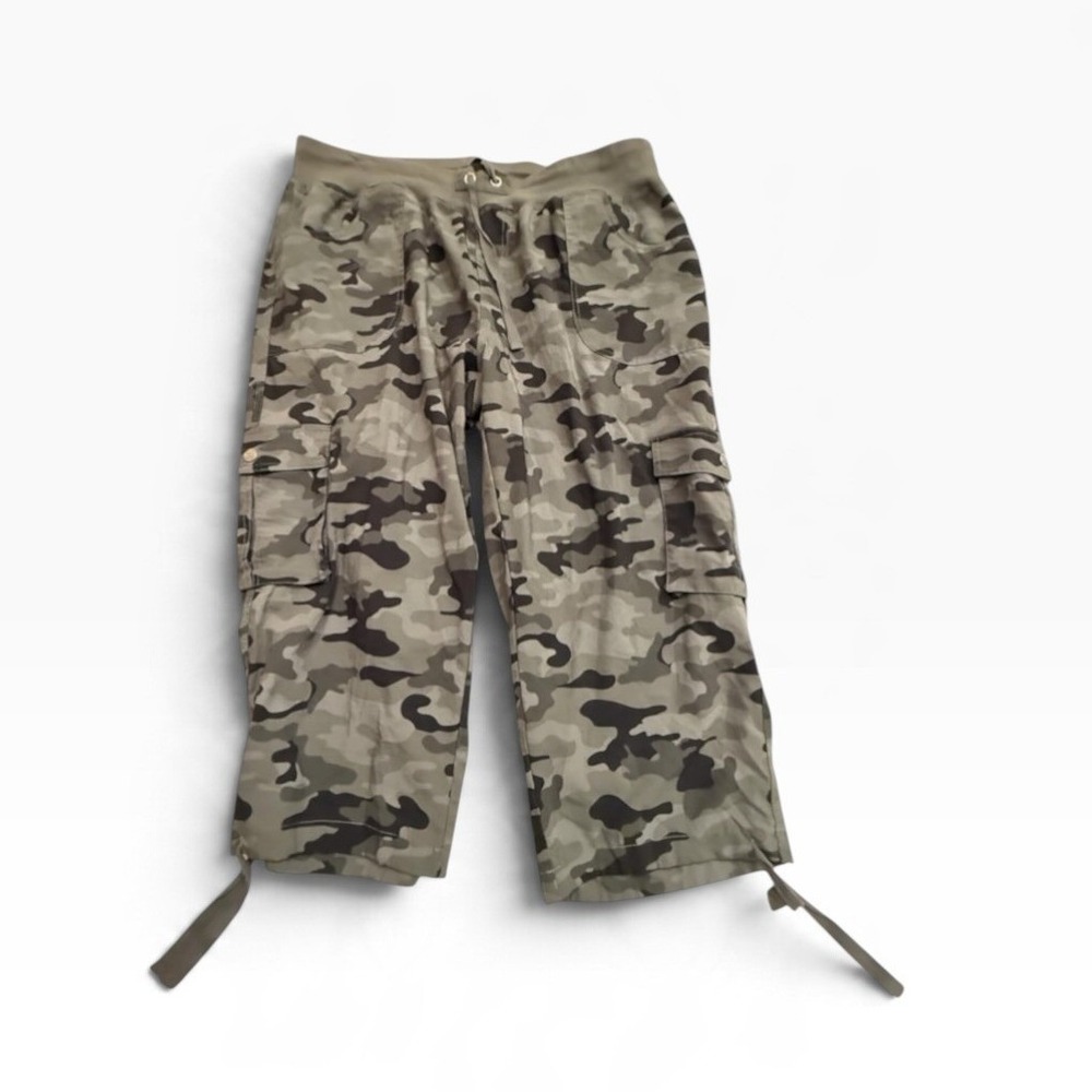 MoFiz Cargo Pants 2XL Green Camo Capri Cropped Drawstring Utility Gorpcore